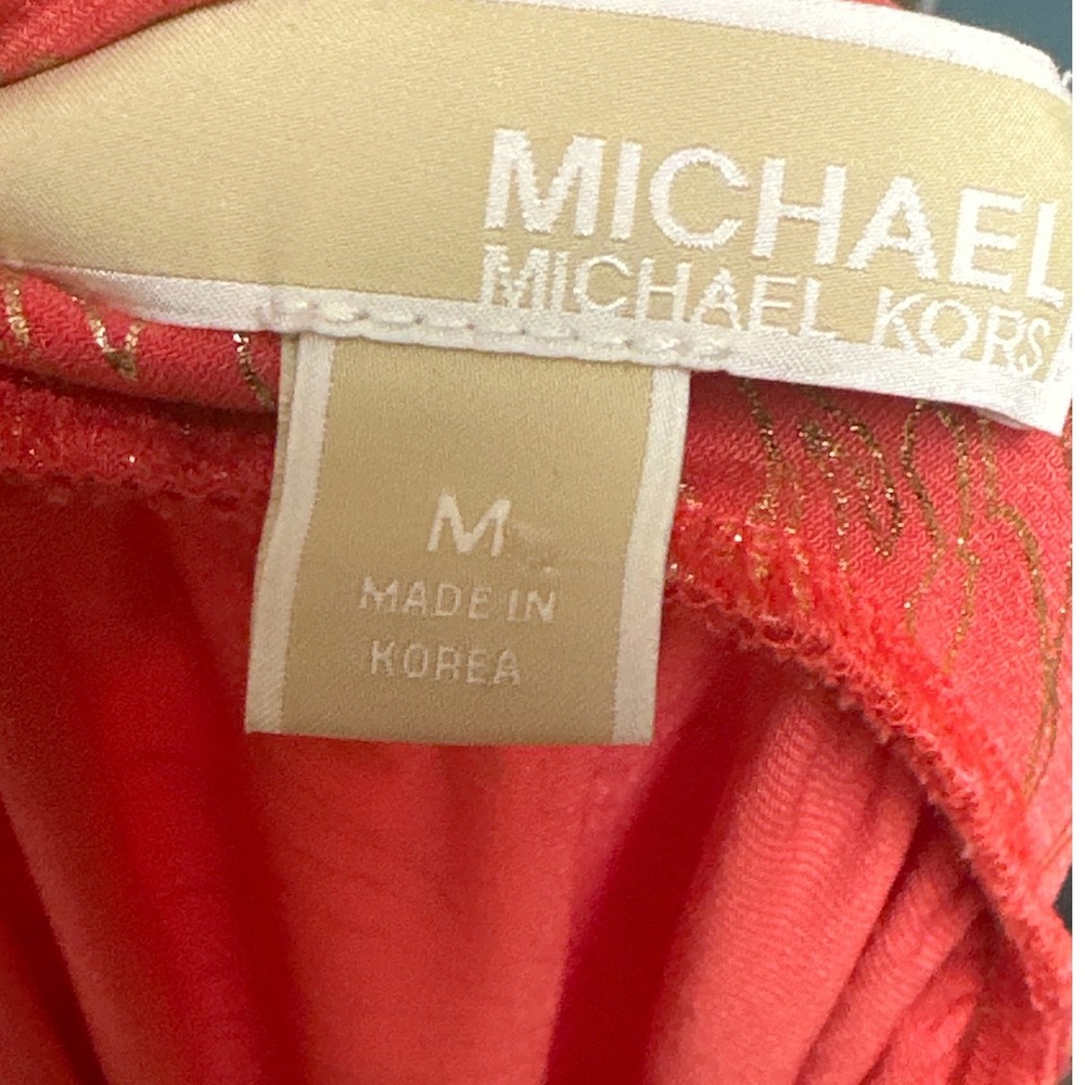 Michael Kors Coral Gold Foil Palm Leaf Chain Strap Maxi Dress Womens Pink Medium - Picture 9 of 9
